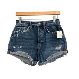 NWT Free People Denim Cut-off Mini Shorts 25 in Deep Sea wash distressed western